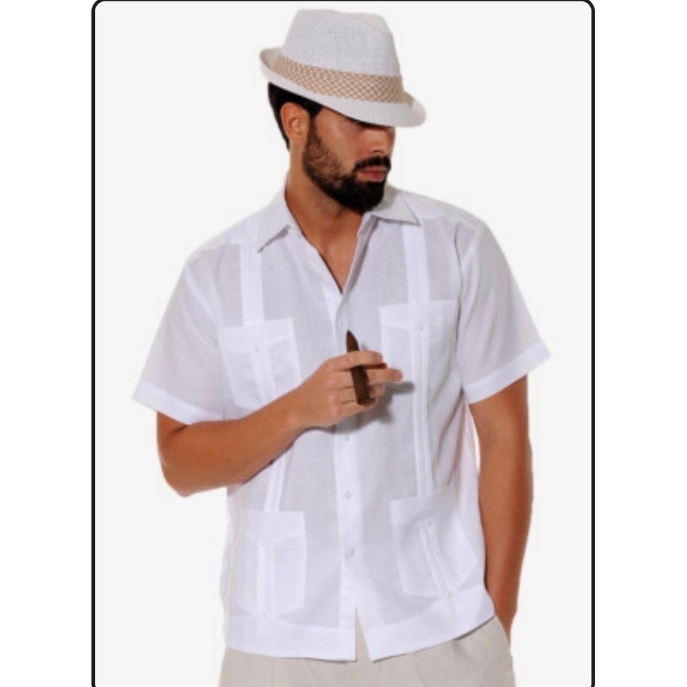 Bohio Mens White 100% Linen Long Sleeve Guayabera Cuban‎ Wedding Shirt Size M